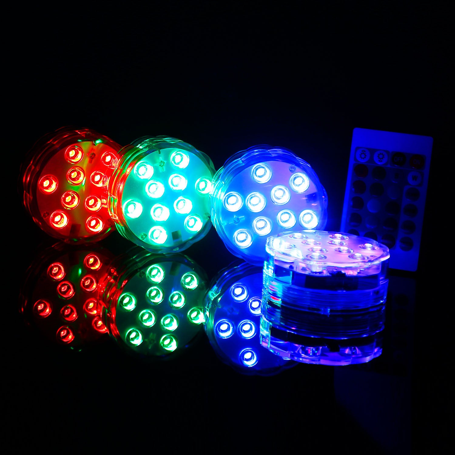 4Pcs RGB Lumières de piscine avec télécommande IP68 sous-marins étanches