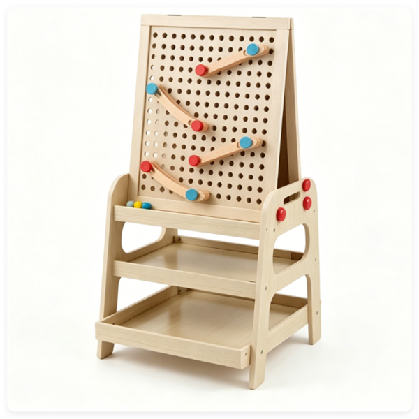 2-en-1 en bois enfants Art Easel avec la course en marbre