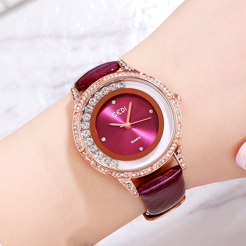 GEDI Ceinture en cuir double-diamant Montre All-Match pour femmes