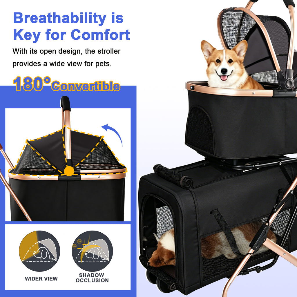 Poussette 3-en-1 pour petits chiens moyens Chats