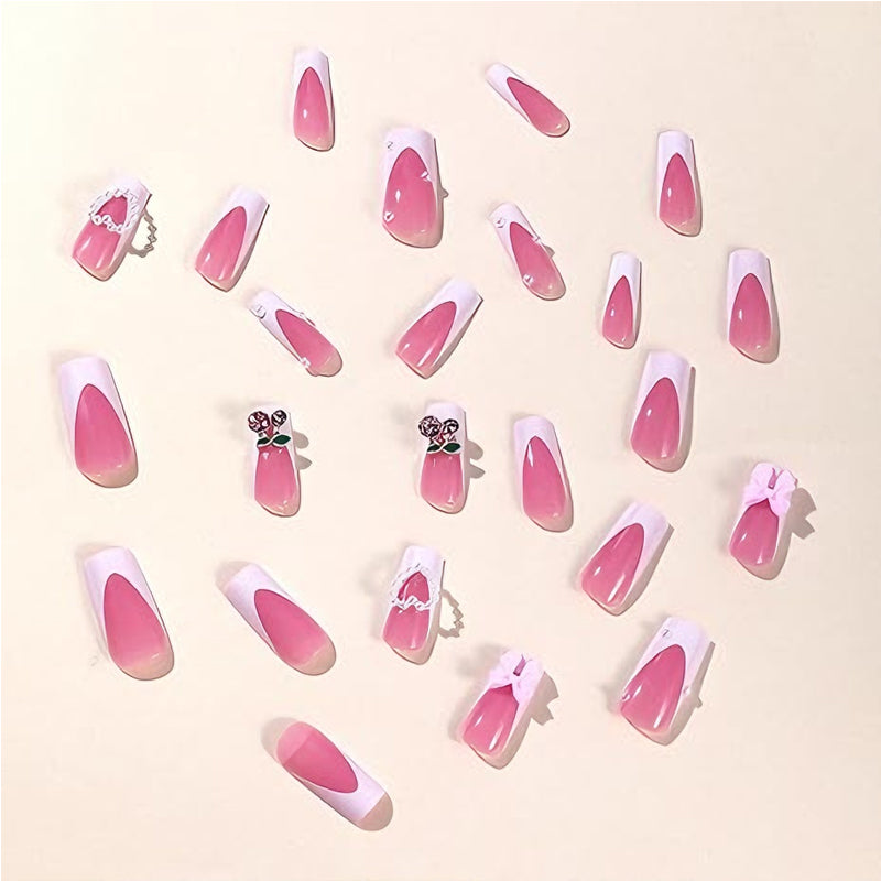 24 PCS Cerise Bow Nail Art