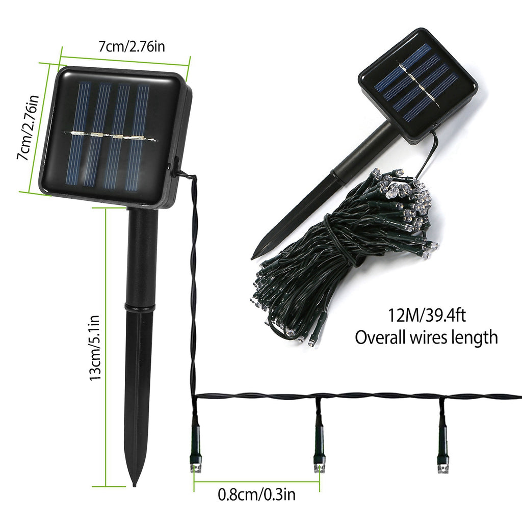 1Pc Solar String Lights LED Solar Power Fairy String Light 12M 8 Mode d'éclairage Cool Light