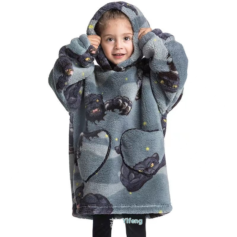 Garçons et filles Velours de coton confortable Vêtement résistant au froid Lazy Blanket Hooted Plus-size