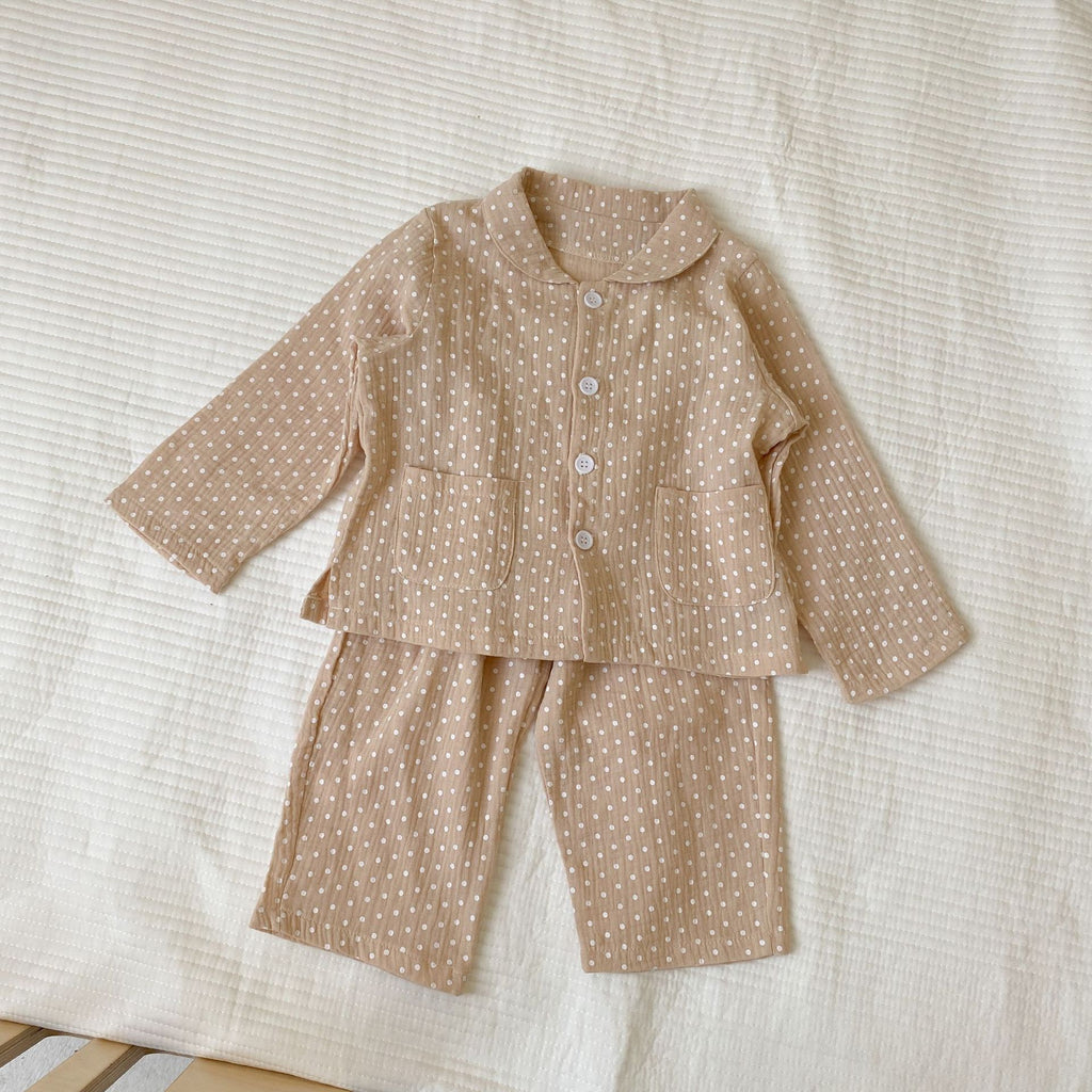 Pyjama pour enfants Cotton Gauze Polka Dot Longue Manches Deux pièces