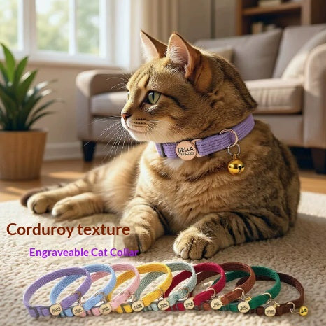 Boucle de sécurité Corduroy personnalisable avec nom de chien Collier de chat élégant et personnalisé