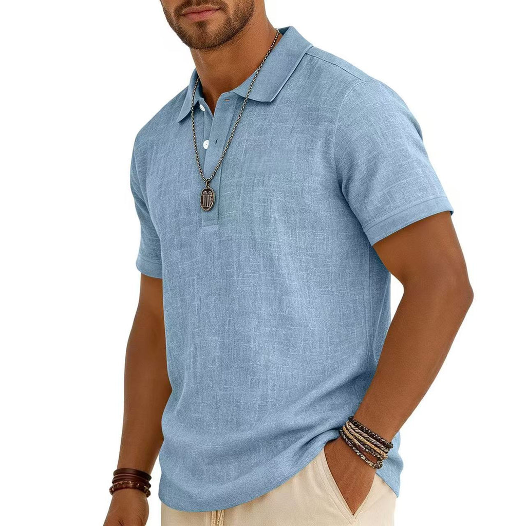 Trendy Men's Casual Solid-color Summer Bamboo-ribbed Coton Polo manches courtes Chemise Homme