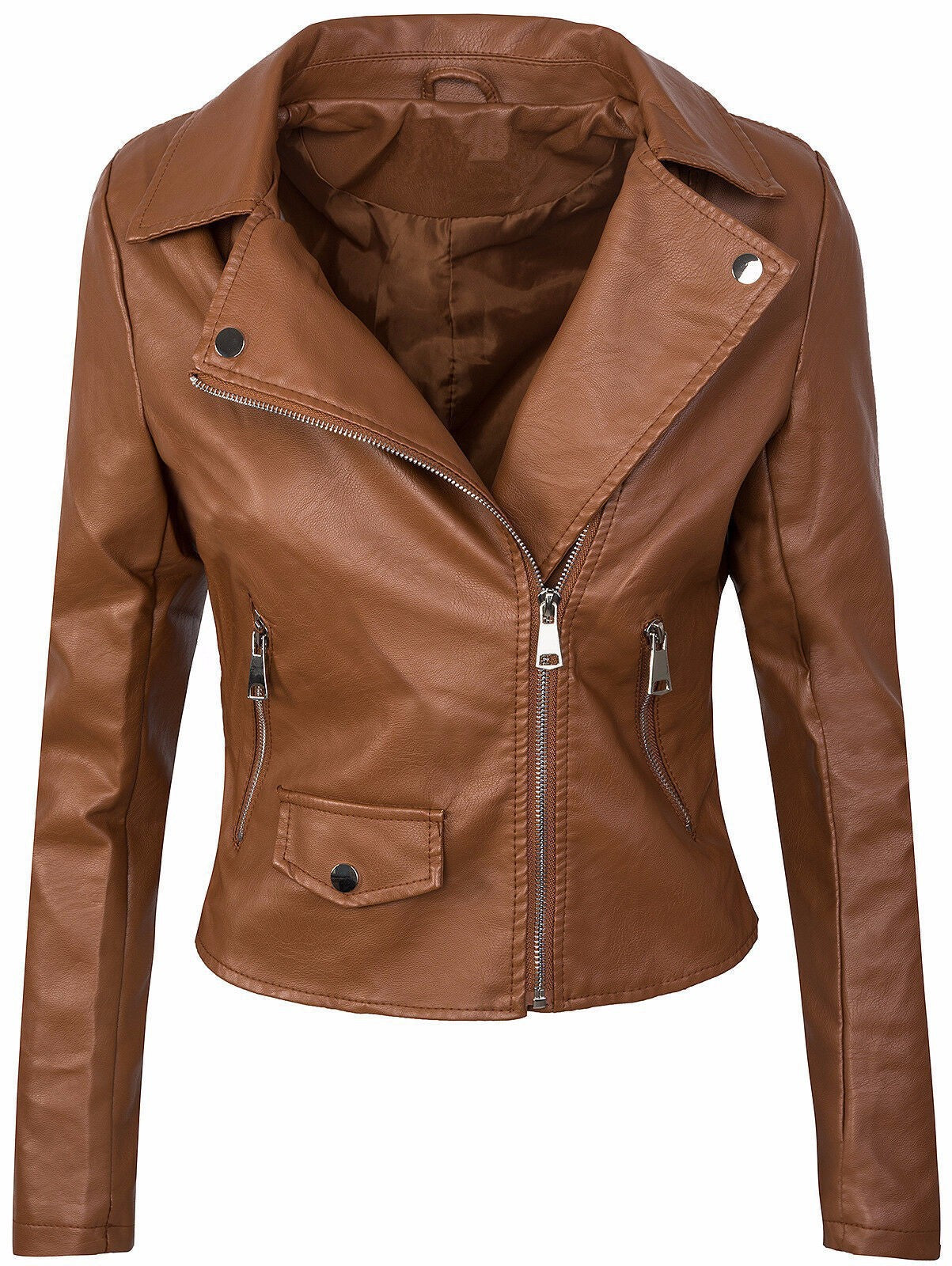 Manteau d'hiver d'automne pour femme Slim PU cuir courte fermeture éclair veste en cuir