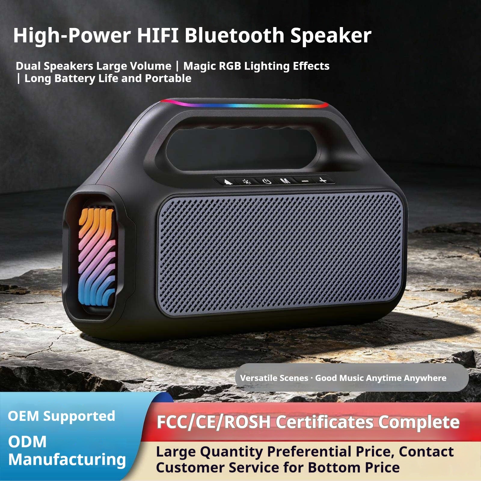 KP-865 Meilleures ventes sans fil Bluetooth haut-parleur poignée portable RVB éclairage son haute Pow