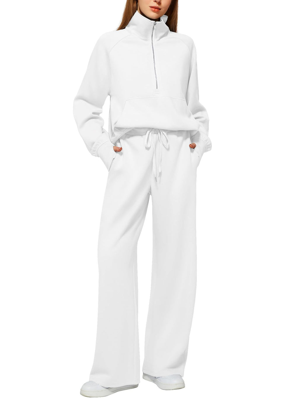 European and American Amazon Women's Two Piece Set Sweatshirt surdimensionné demi-zip Wide-Leg