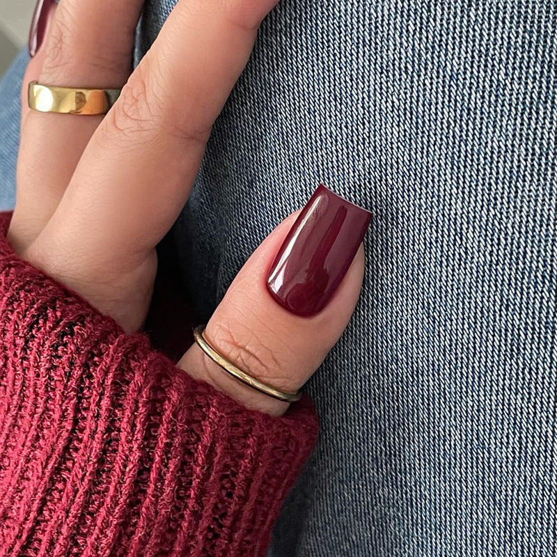 Détachable Classic Solid-color Wine-rouge Square Nail Art