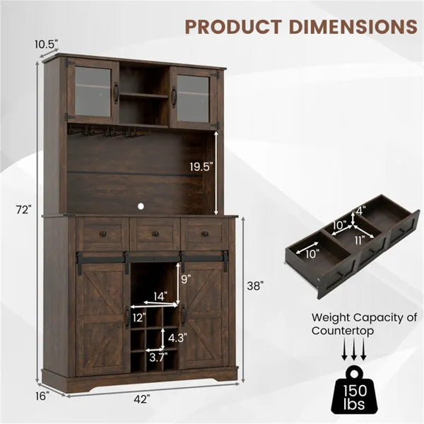 Maison de ferme Brown 72" Pantry Cabinet avec Hutch