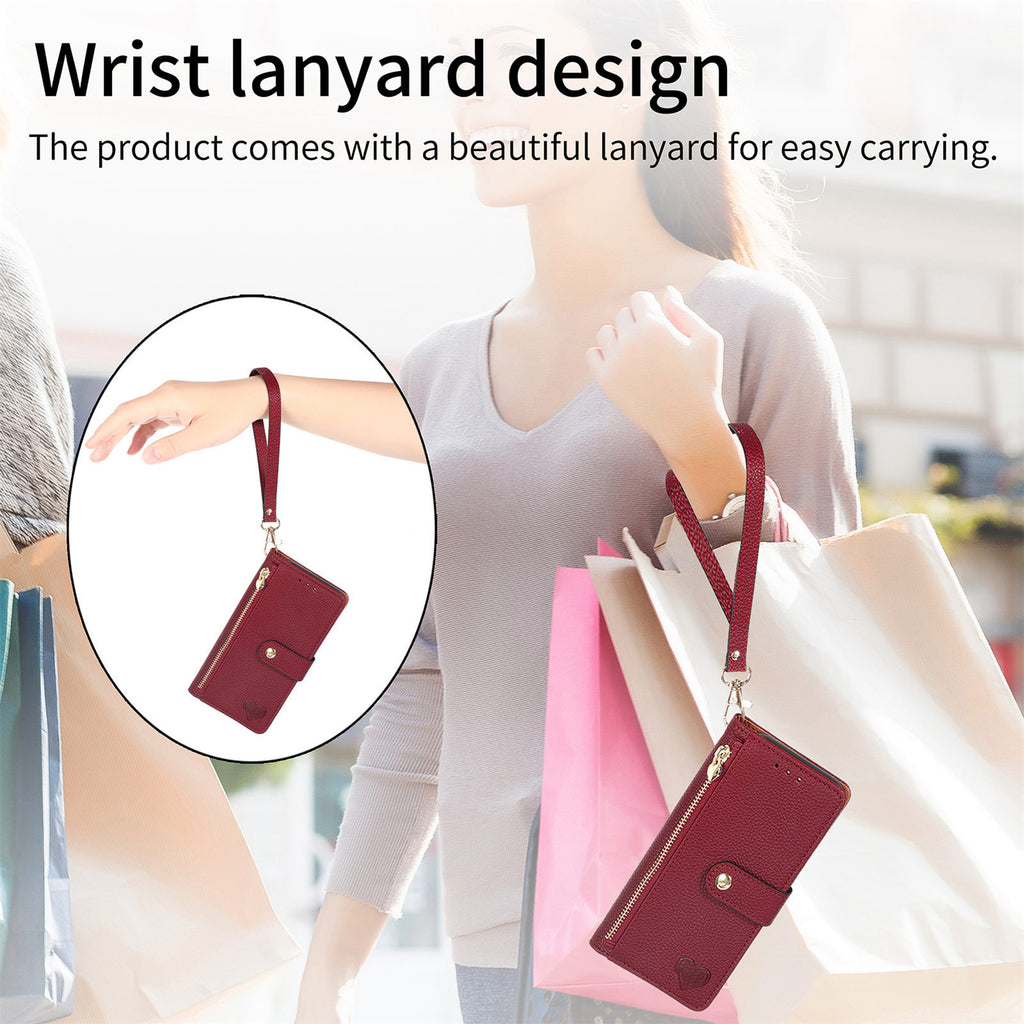 Love Sleeve PU Litchi Motif RFID antivol Lanyard Coque téléphonique