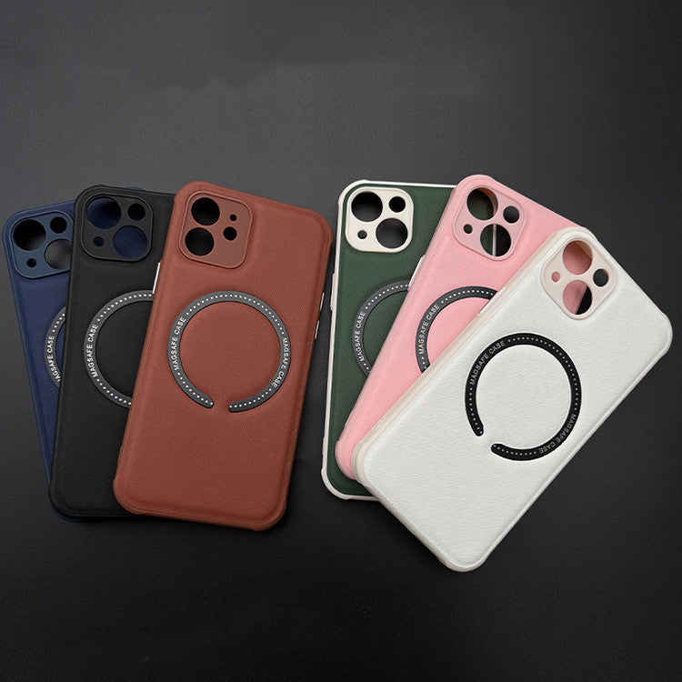 Boîtier de téléphone en cuir Iphone14 Mag Croix magnétique sûre