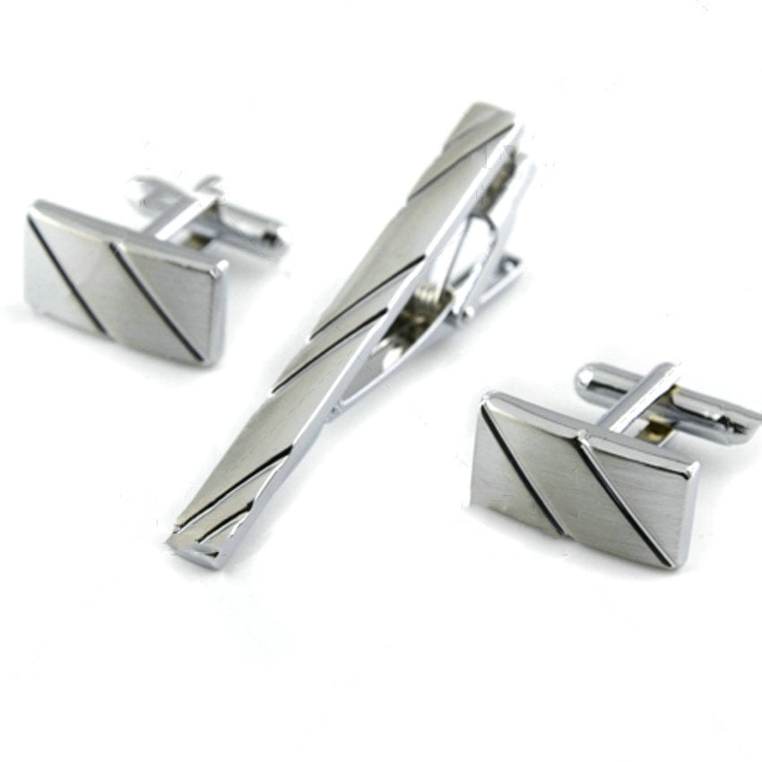 Men's Business Argent Boutons de manchette Diagonal