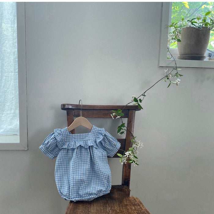 Été Western-style Plaid Puff Sleeves Vêtements pour enfants