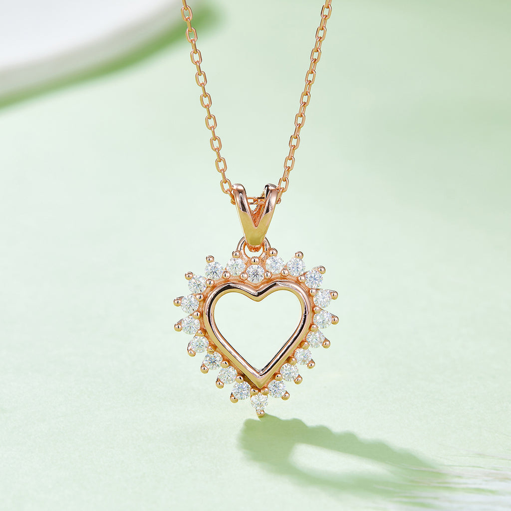 4.1g S925 Collier de coeur en argent sterling 45cm 20 Pierre Sunburst Halo Moissanite Pendentif Wi