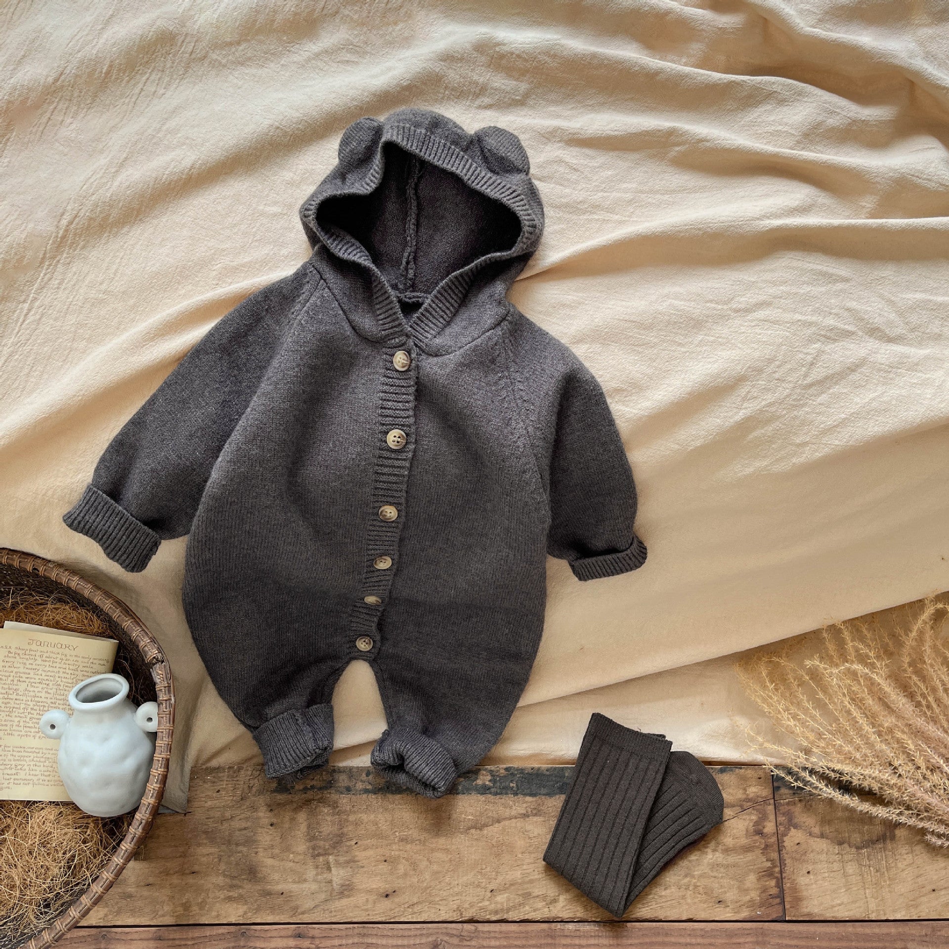 Bébés Bébé printemps et automne tricoté combinaison de saut Corée du Sud