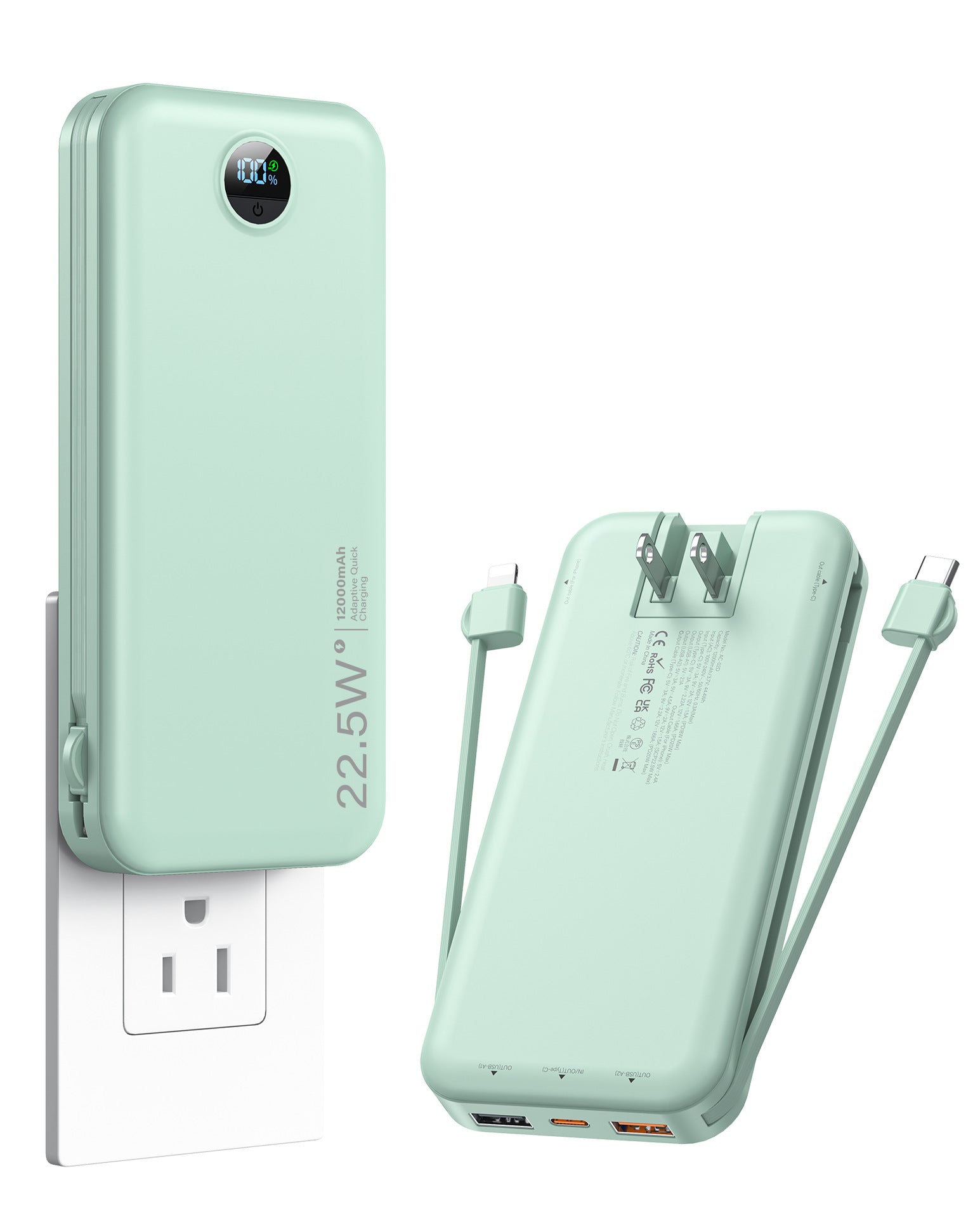 Banque de puissance rechargeable avec recharge rapide et câble