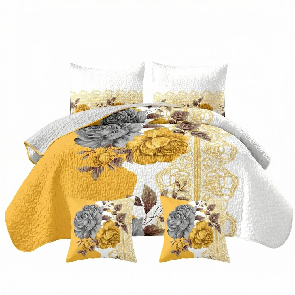 Ensemble de literie de consolateur de pivoine jaune 5 pièces pour la Reine