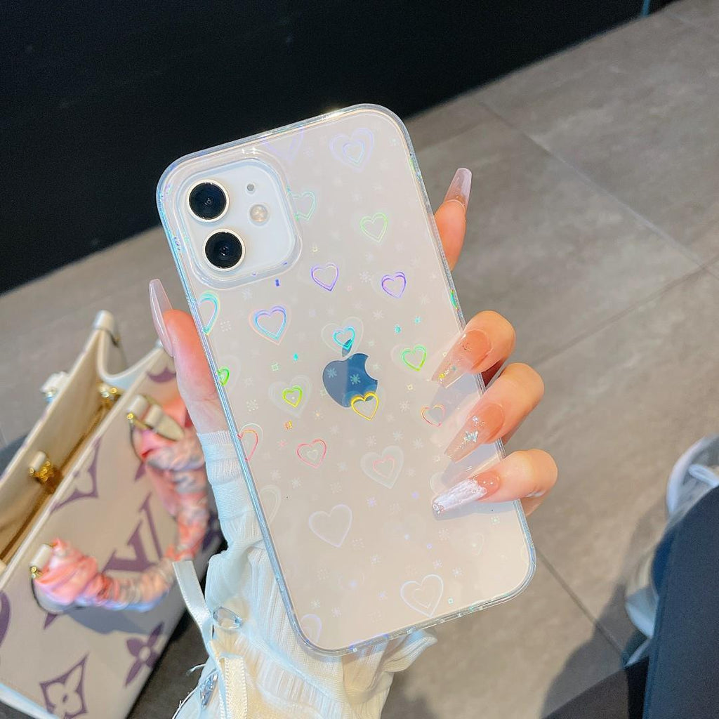 Laser Double coloré amour transparent cas de téléphone