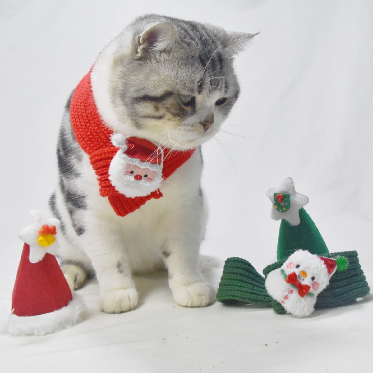 Écharpe tricotée de Noël et chapeau pour chiens et chats