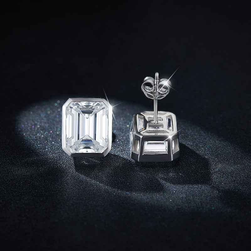 S925 Argent Sterling 8x10mm Boucles d'oreilles en mousse de moussanite coupées en émeraude