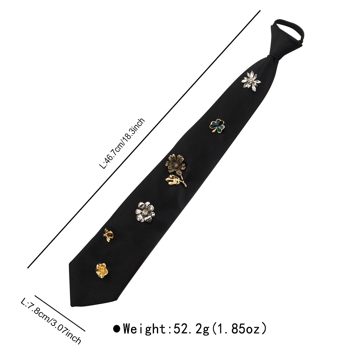 Accessoire aux fleurs en alliage de style rétro avec une cravate rouge et noire
