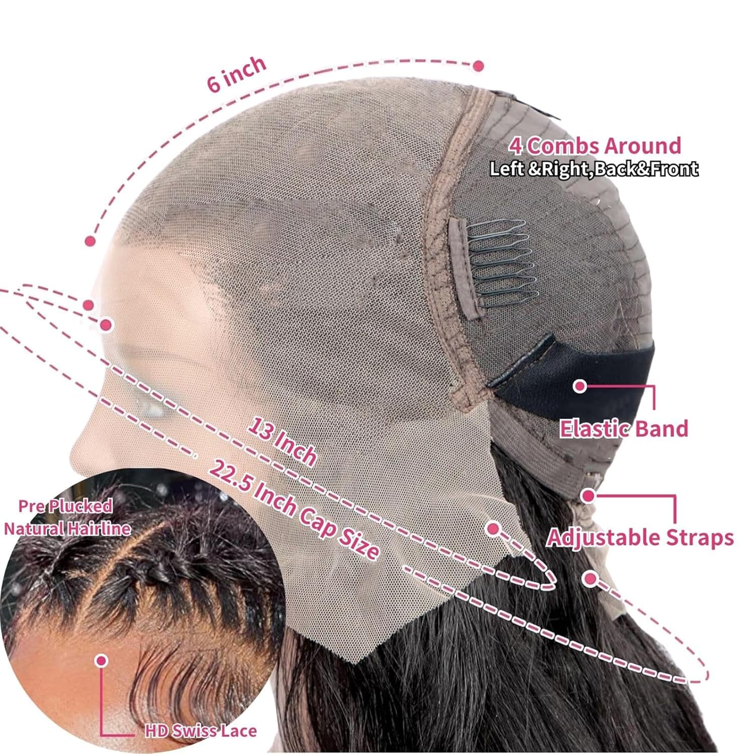 13x6 Perruque de cheveux humains en dentelle frontale