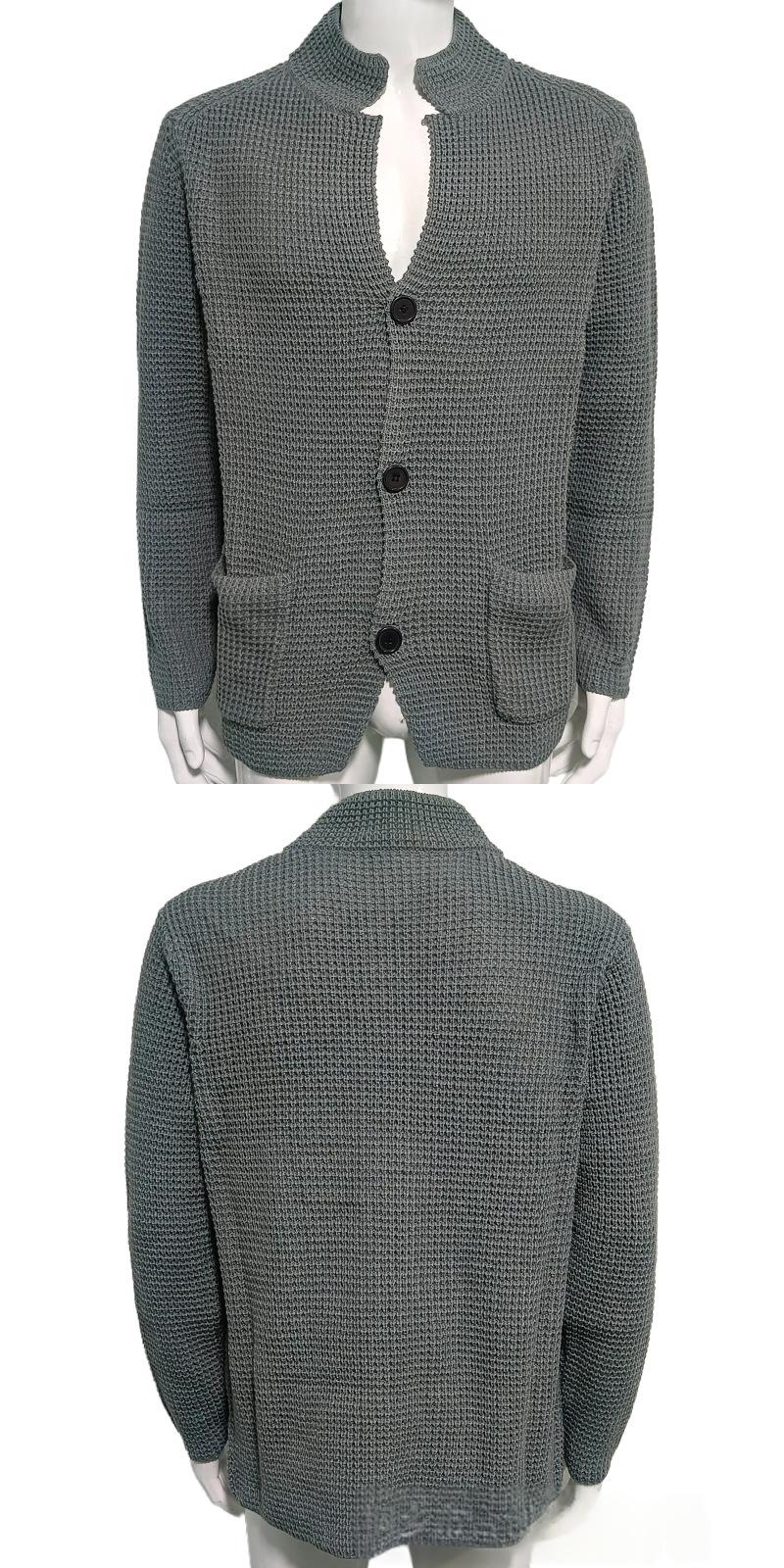 Mens Manteau tricoté de longueur moyenne avec un collier debout