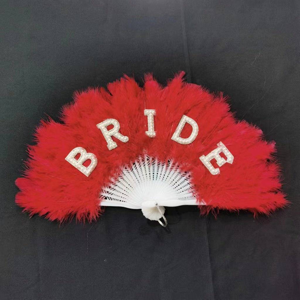 Éventail pliant décoratif en plume de mariée blanche perle