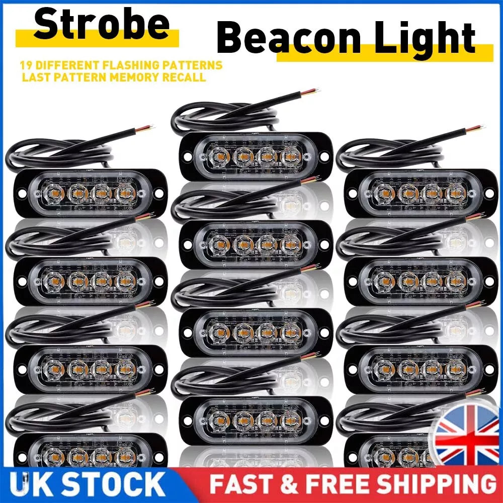 12x 4 LED Recovery Strobe Flashing Truck Beacon Grille Lightbar Lampe Amber
