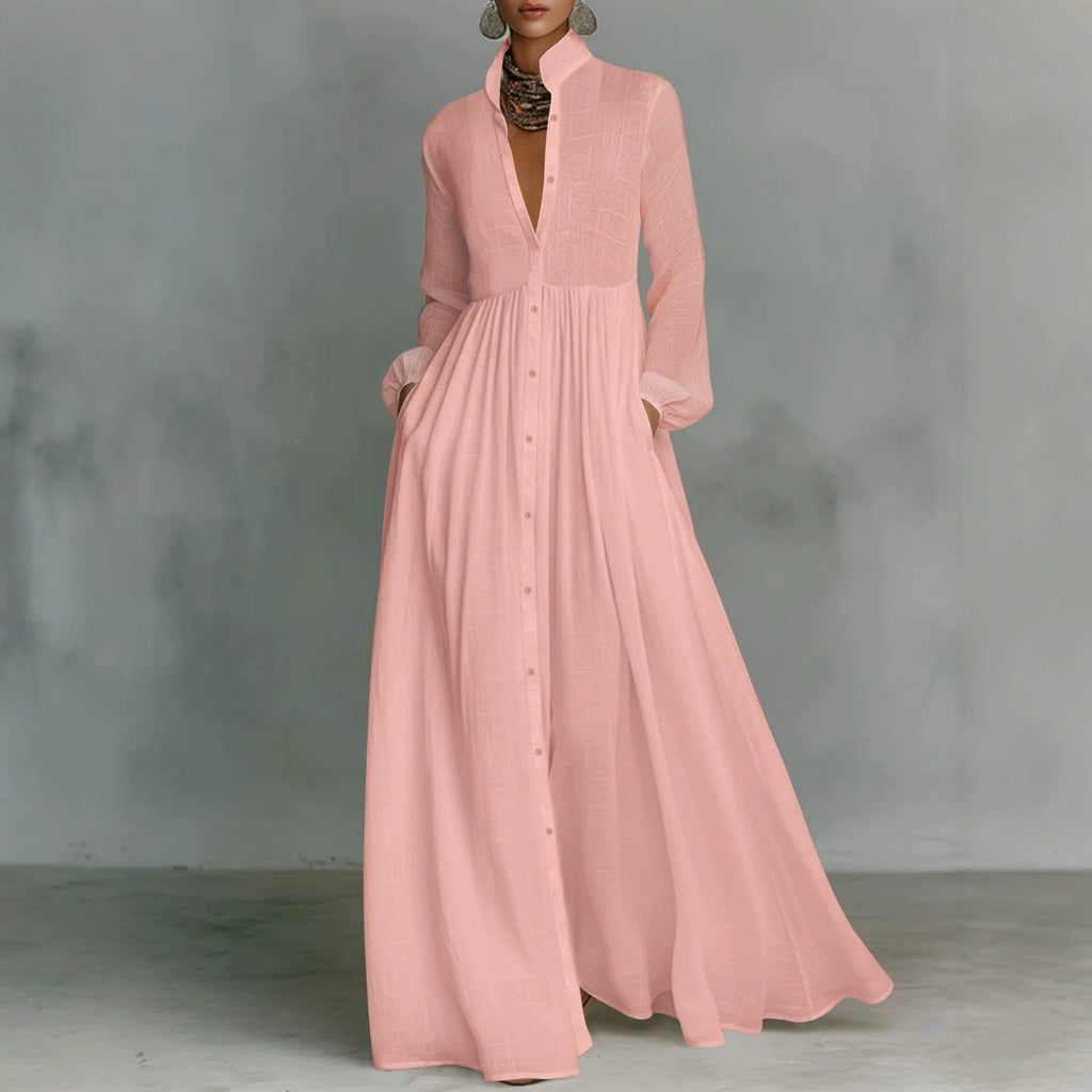 Français Texturé Automne Hiver Arrivée Robe Stand Manches Lanterne