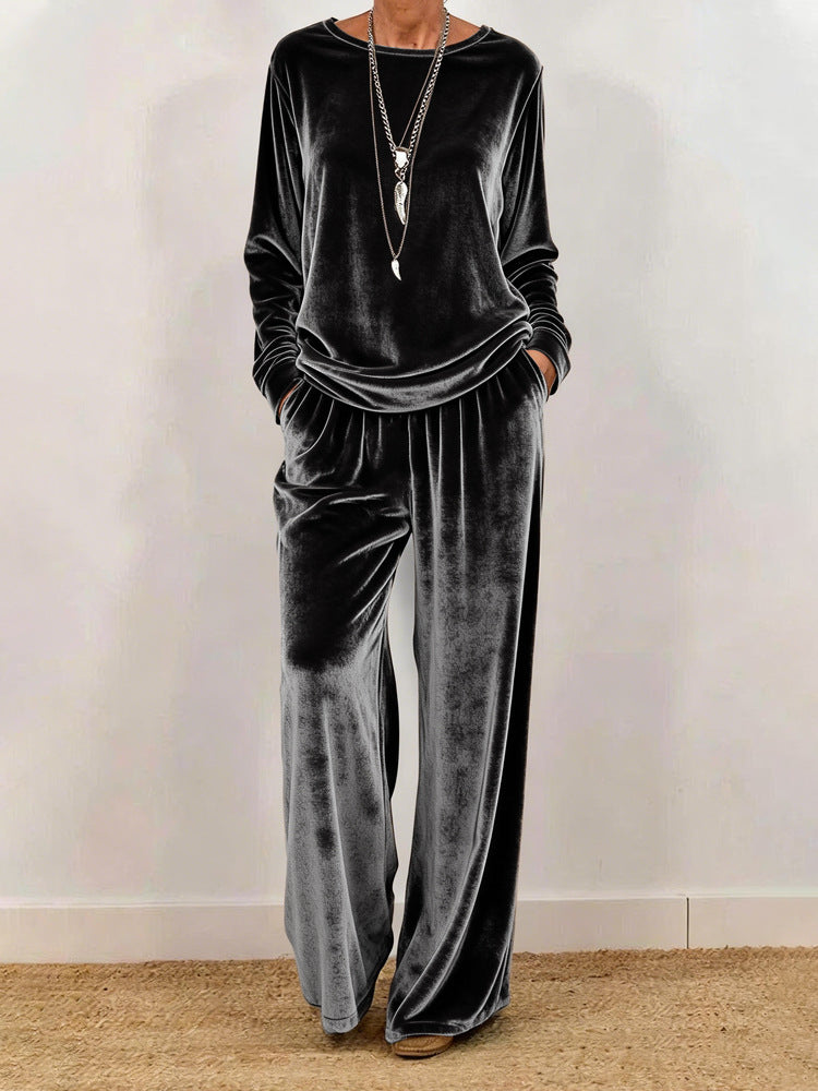 Commerce extérieur Vêtements pour femmes Pull de cou rond occasionnel Manches longues Plus-longueur Pantalons Ve