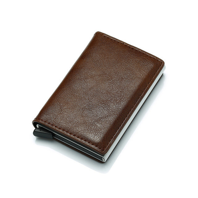 PU Leather Credit Holder Business Money Cash Card Package RFID Wallet Automatique Aluminium A
