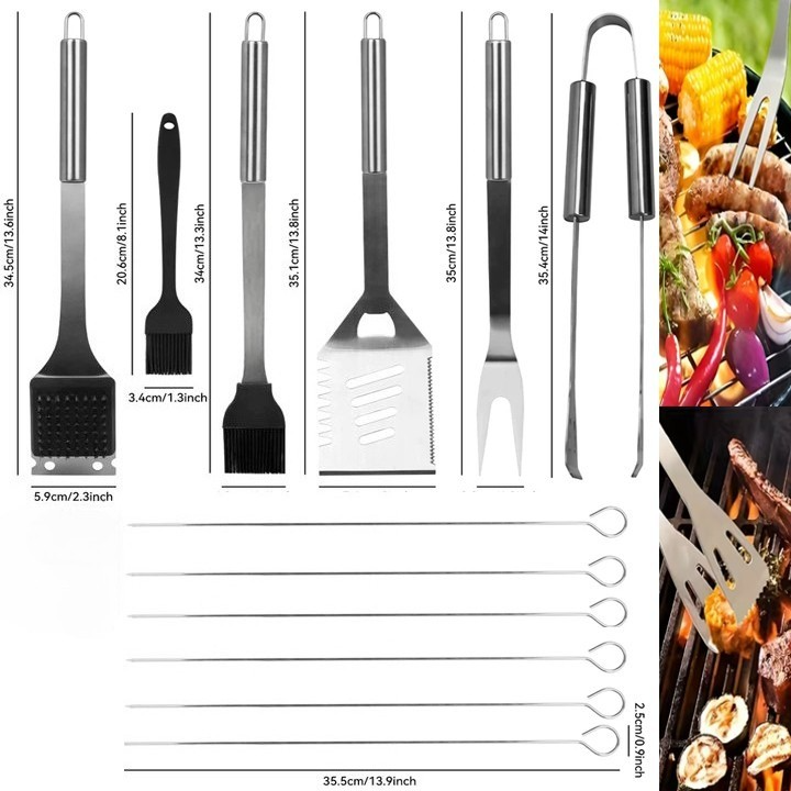 14X en acier inoxydable BBQ Barbecue Ensemble d'outils de grillage extérieur Kit Portable