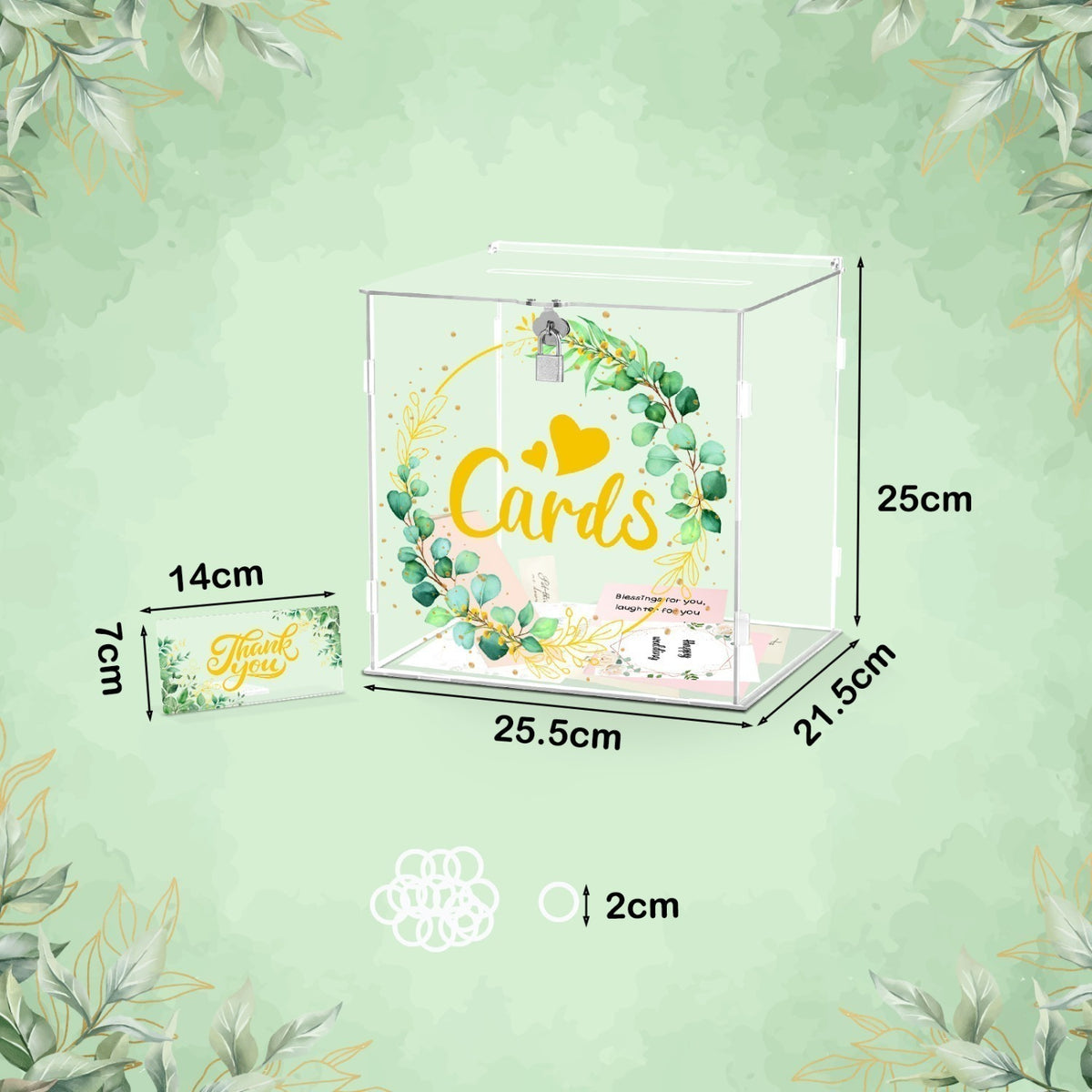 Boîte à cartes acrylique de mariage avec le design de feuille – Boîte à cartes transparente pour cadeaux en espèces A