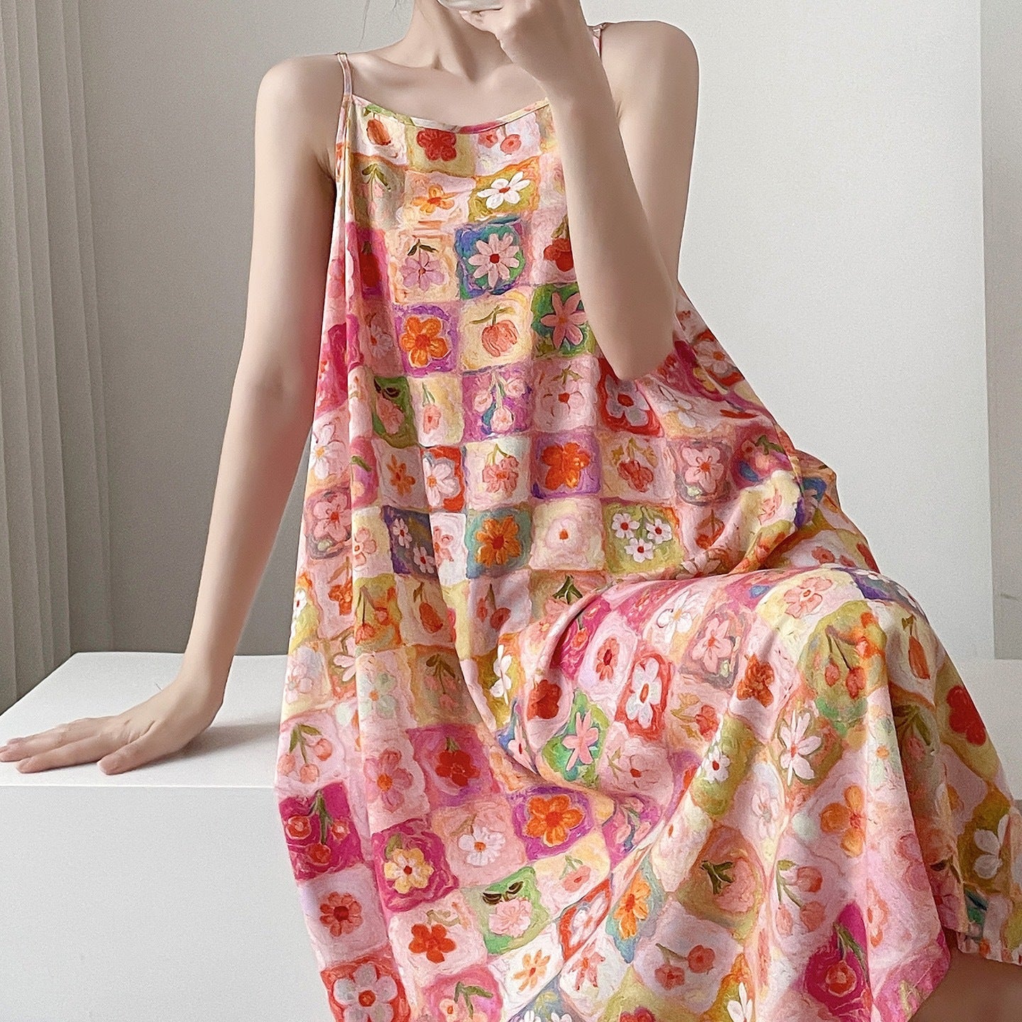 Femmes Pyjama coton-argent Haute-fin automne et robe longue printemps Vêtements de salon