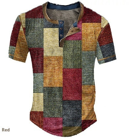 Vêtements Hommes Graphic Plaid Color Block Imprimé Waffle Henley Chemise manches courtes hommes