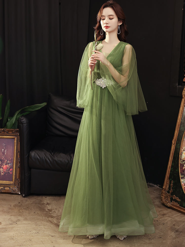 Robe de mariée verte Guzheng Art Examen Solo