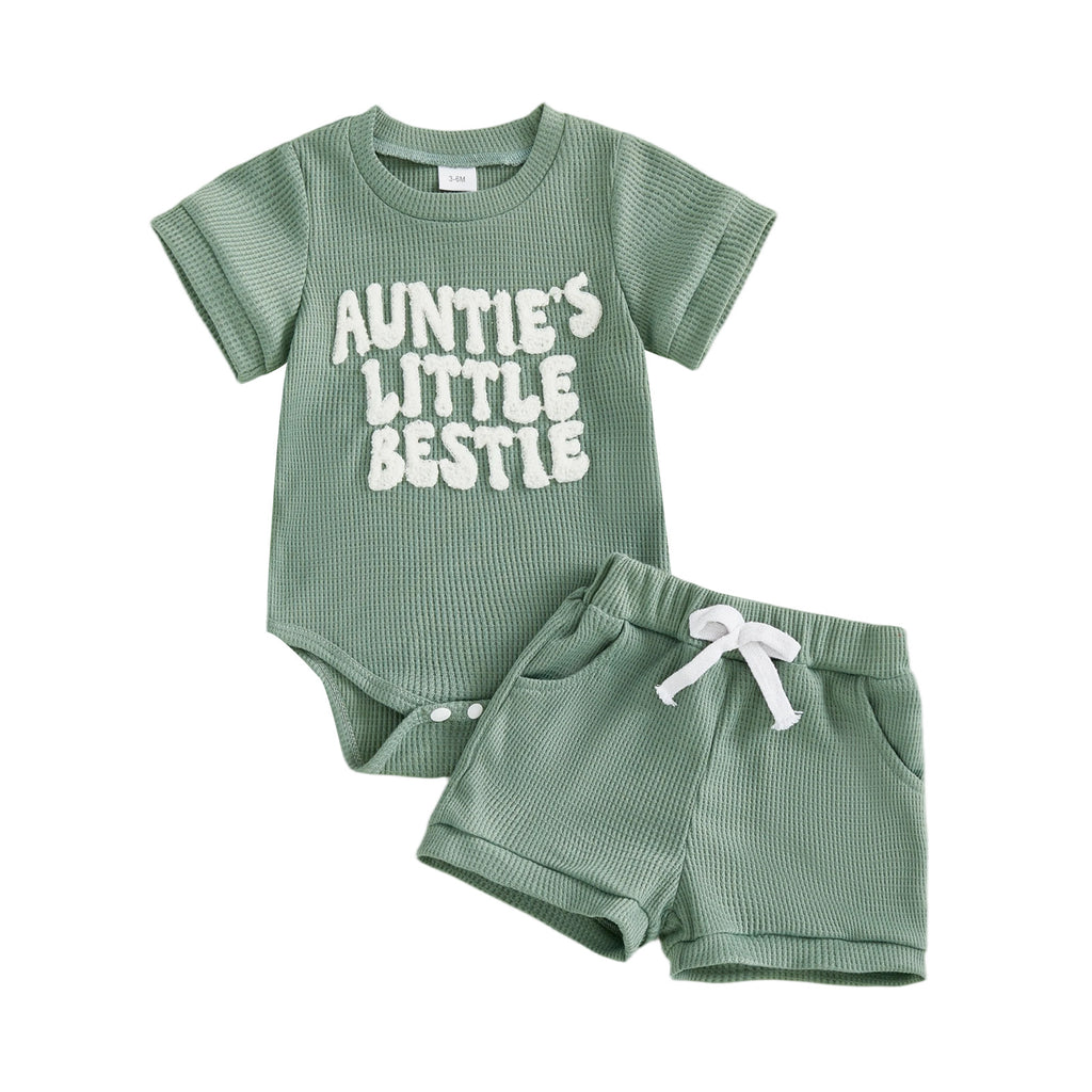 Baby Boy Romper Serviette de waffle-weave Brodé Lettre Top et Shorts