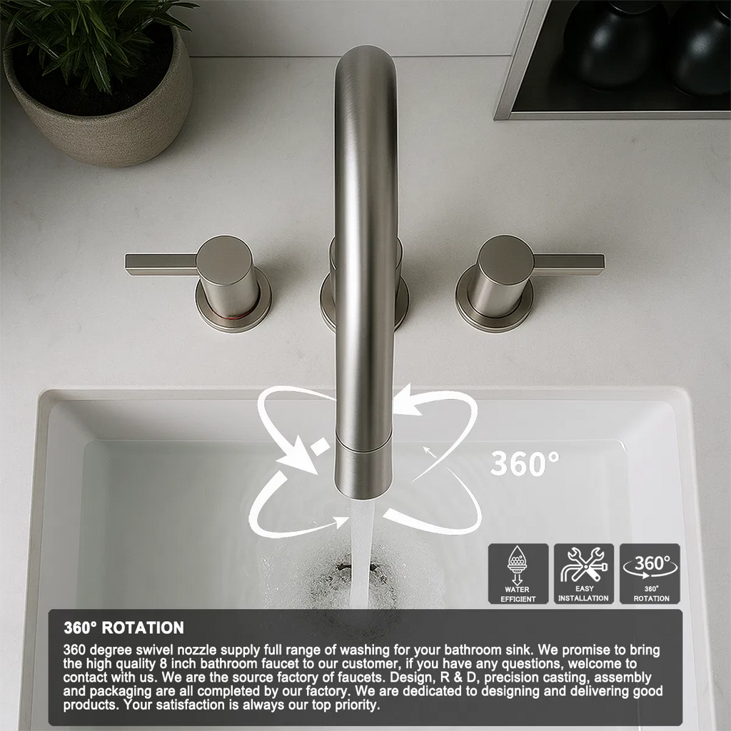 Robinet de salle de bain large de 8 pouces