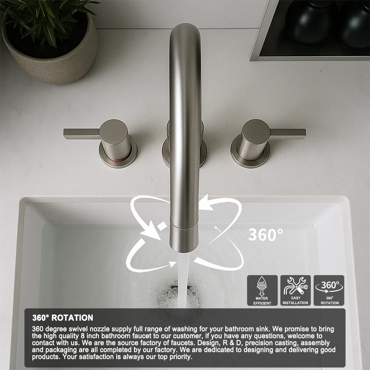 Robinet de salle de bain large de 8 pouces