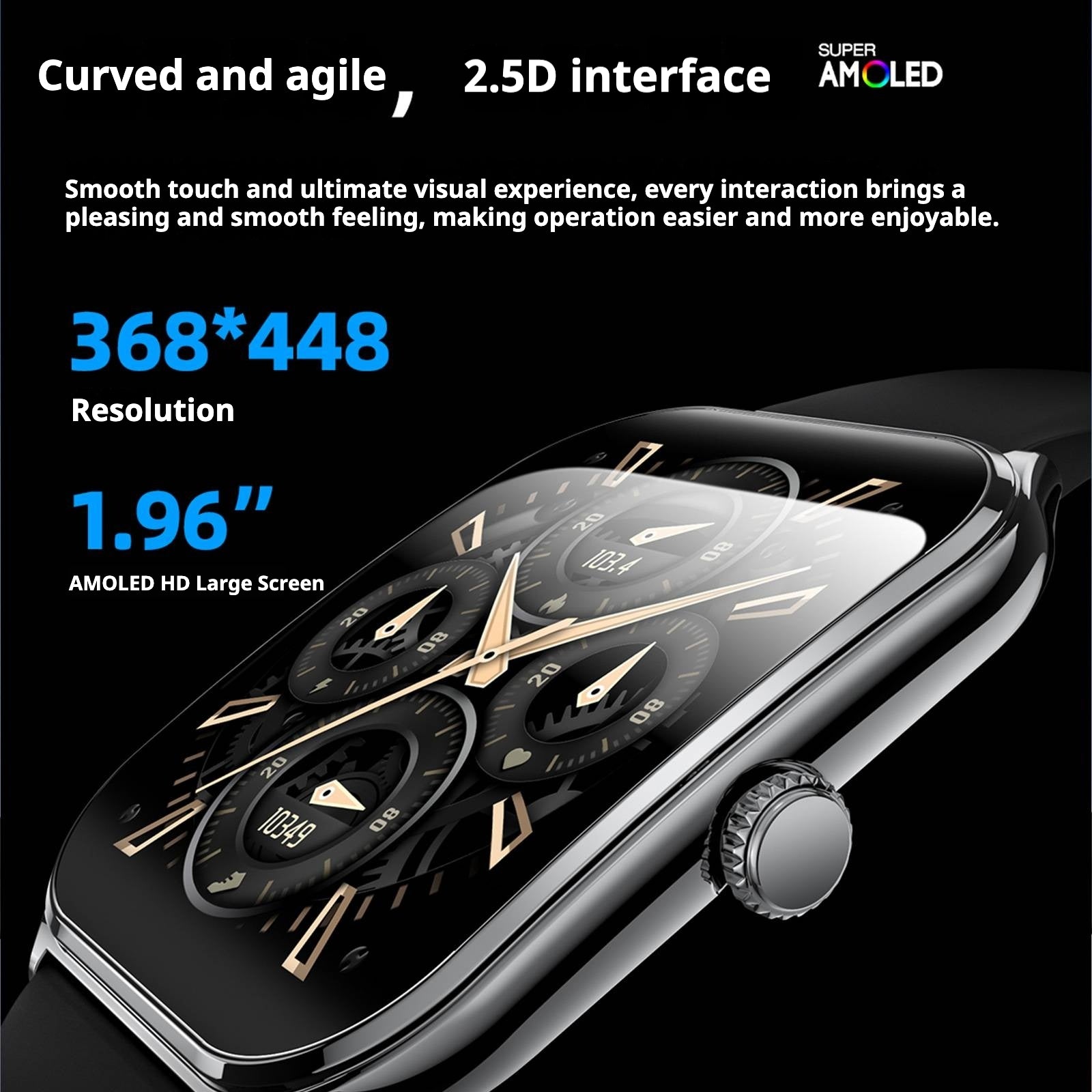 KP-S102 Smartwatch Bluetooth appelant moniteur de pression artérielle Pedometer Courbed Screen Narrow