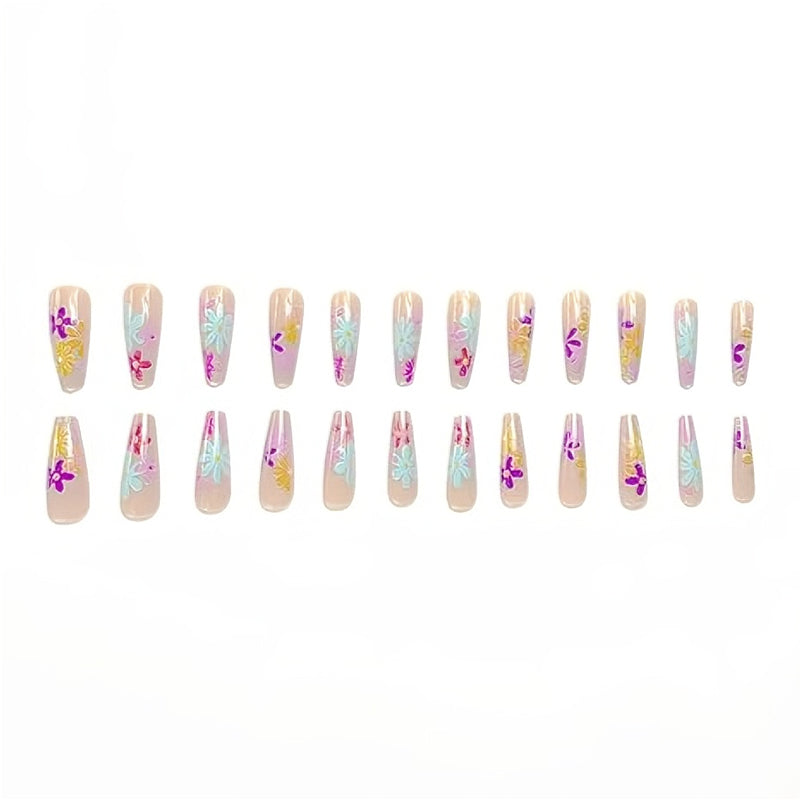 24 PCS Long Flowers Plat Art des ongles