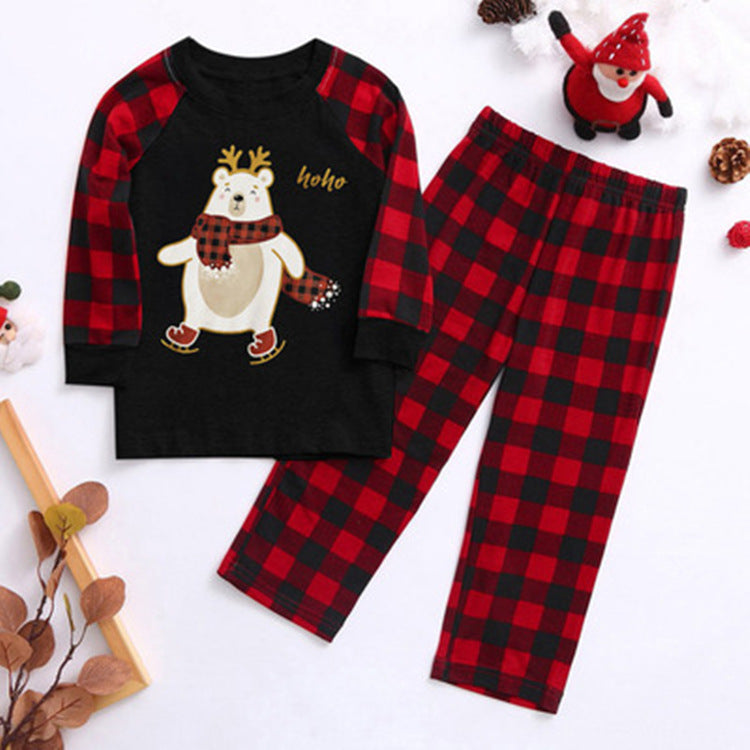 Ebay Christmas Plaid Cartoon Bear Imprimé Parent-enfant Port de longues manches Pajamas Homewear S