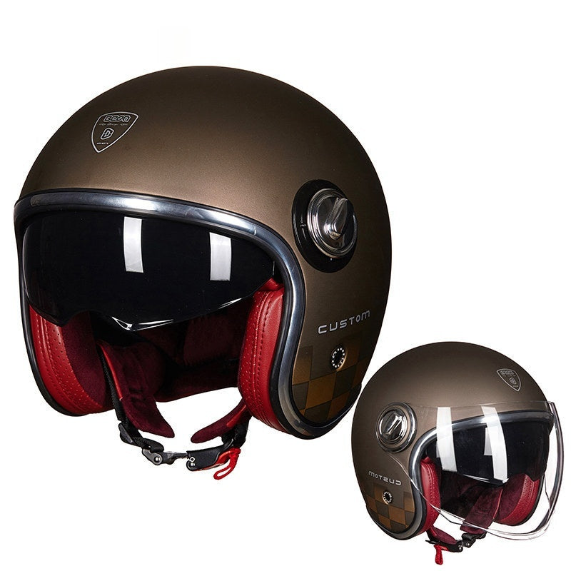 BEON Double Lens Moto Casque Hommes et Femmes Quatre Saisons Demi Casque Couvert Elec