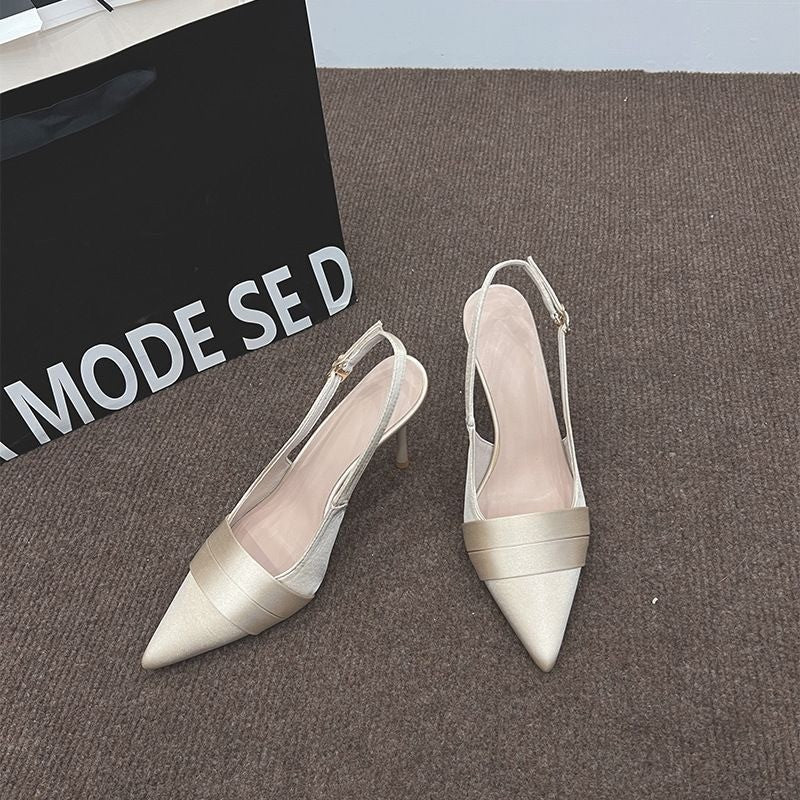 Women Elegant Lustrous Satin Slingback Stiletto Pumps