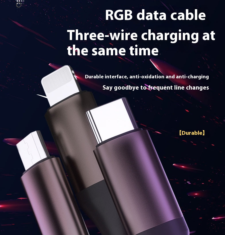 Câble de données RGB à charge rapide luminescente de un à trois