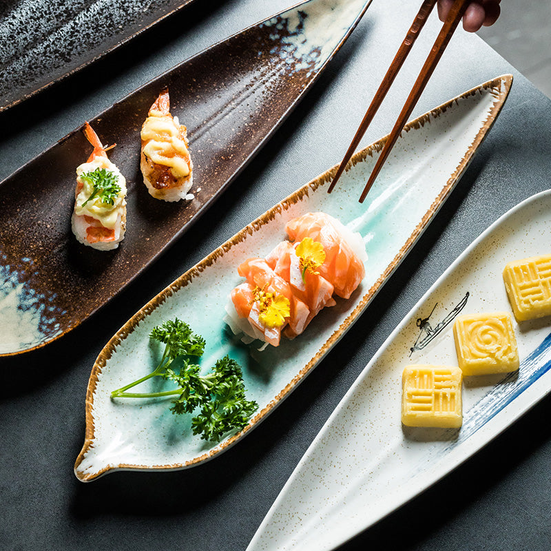 Feuille longue en forme de plaque de céramique Sushi Créativité