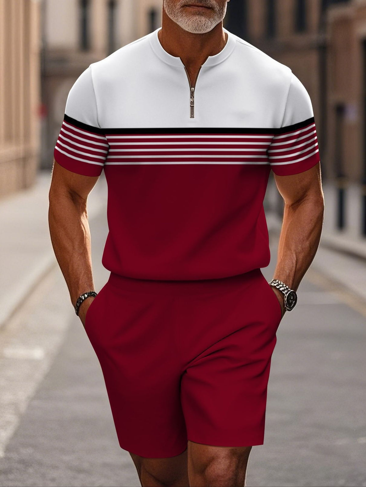 Shorts Zip en col mandarin et manches courtes pour hommes